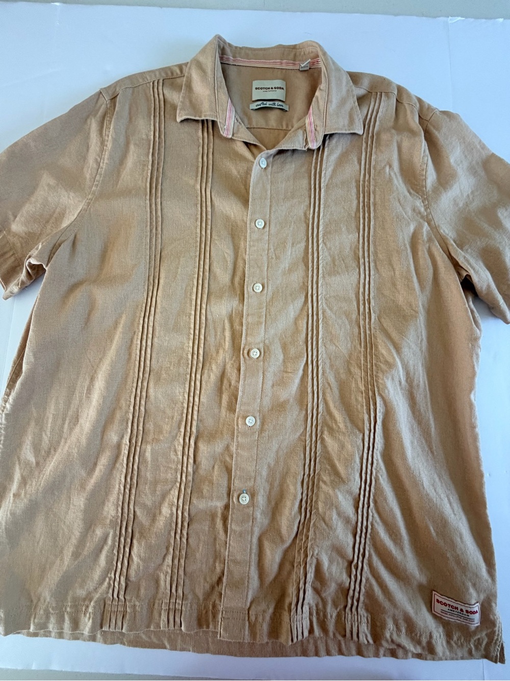 Scotch & Soda Tan Button-Up Linen Shirt